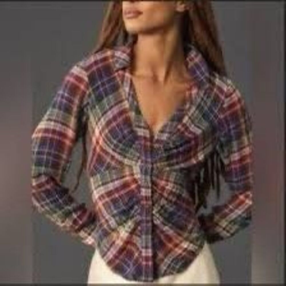 Pilcro Red Navy Plaid Button-Down Blouse